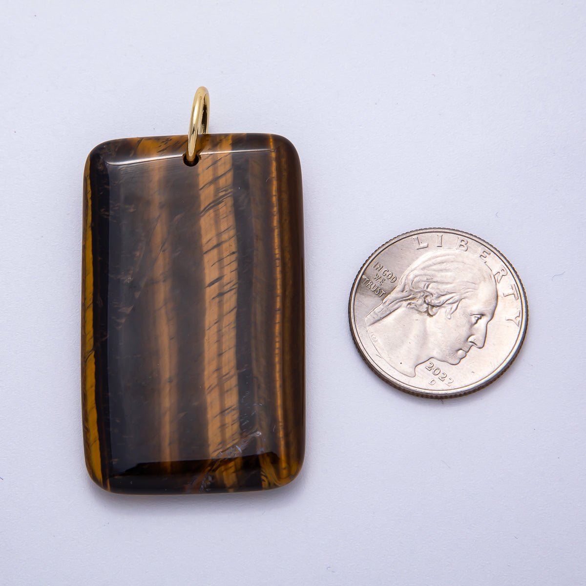 18K Gold Filled 50mm Tiger Eye, Aventurine, Red Jasper Natural Gemstone Rectangle Pendant | Charms-00530 ~ Charms-00532