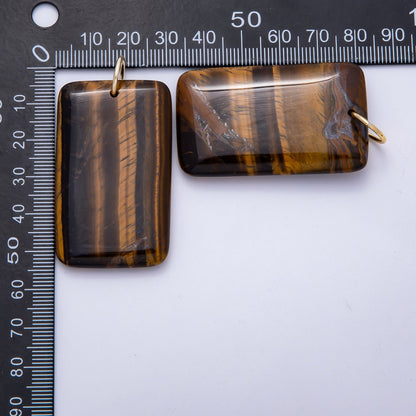 18K Gold Filled 50mm Tiger Eye, Aventurine, Red Jasper Natural Gemstone Rectangle Pendant | Charms-00530 ~ Charms-00532