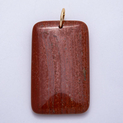 18K Gold Filled 50mm Tiger Eye, Aventurine, Red Jasper Natural Gemstone Rectangle Pendant | Charms-00530 ~ Charms-00532