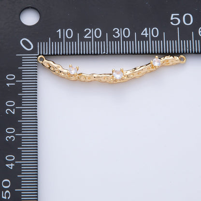 18K Gold Filled 52mm Triple Clear CZ Molten Wood Curved Connector | Y167