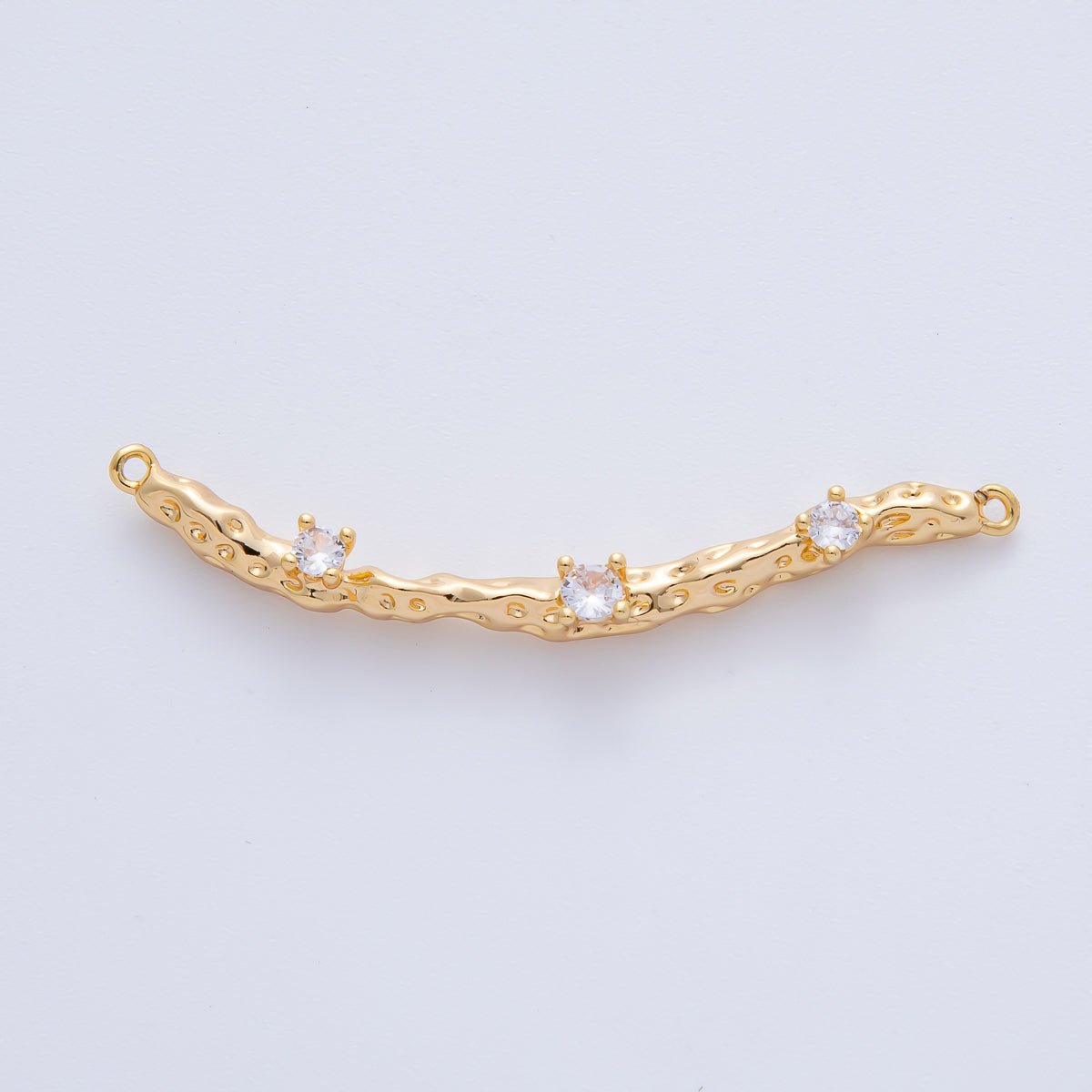 18K Gold Filled 52mm Triple Clear CZ Molten Wood Curved Connector | Y167