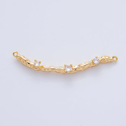 18K Gold Filled 52mm Triple Clear CZ Molten Wood Curved Connector | Y167