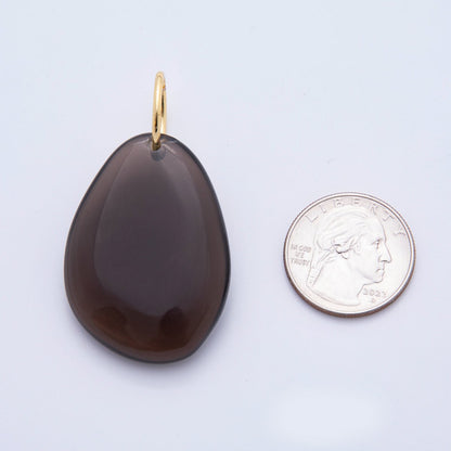18K Gold Filled 53.5mm Polished Black Agate Gemstone Teardrop Charm | E623