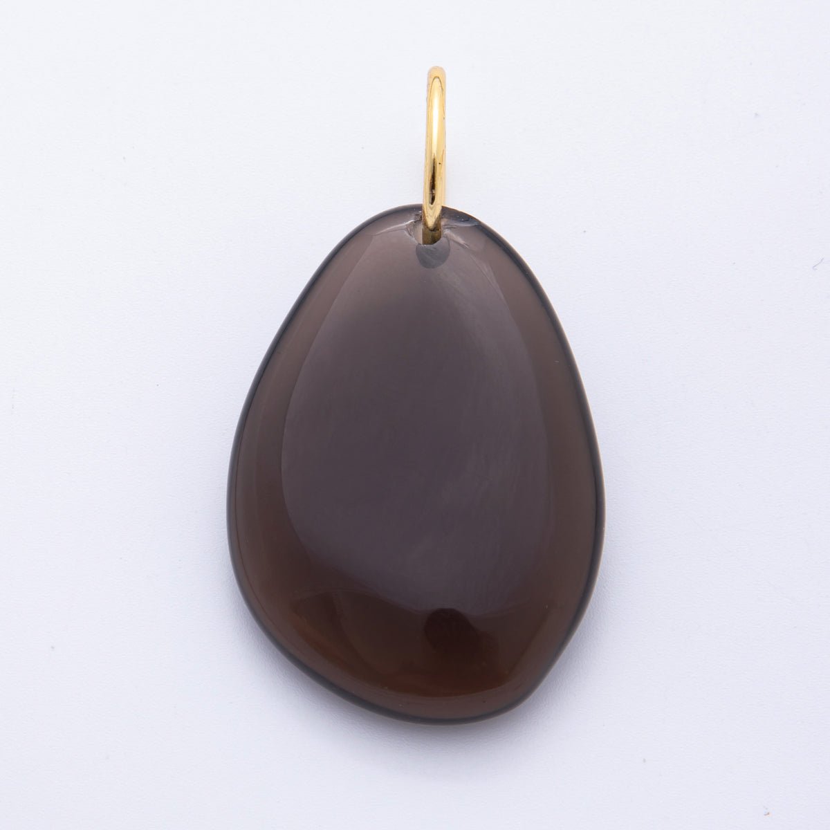 18K Gold Filled 53.5mm Polished Black Agate Gemstone Teardrop Charm | E623