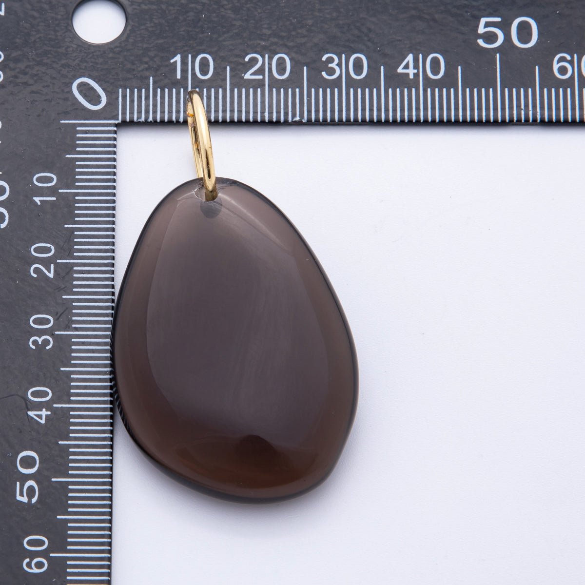 18K Gold Filled 53.5mm Polished Black Agate Gemstone Teardrop Charm | E623