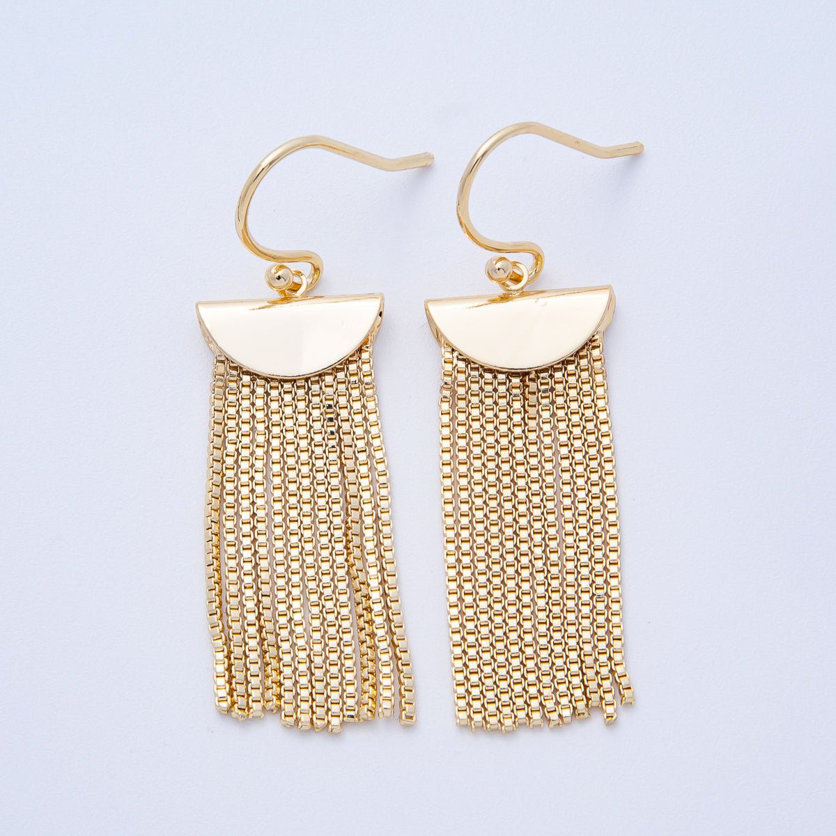 18K Gold Filled 53mm Box Chain Tassel Drop Fish Hook Earring | T068