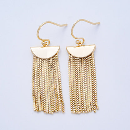 18K Gold Filled 53mm Box Chain Tassel Drop Fish Hook Earring | T068
