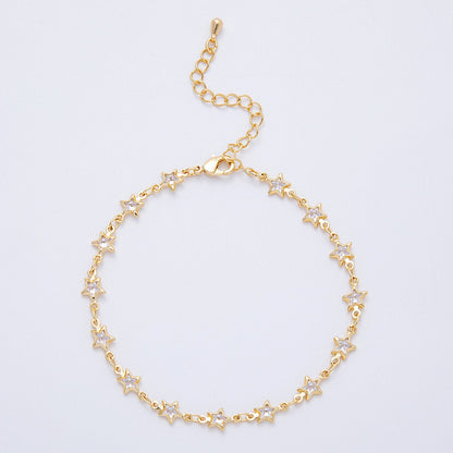 18K Gold Filled 5.5mm Clear CZ Celestial Star Chain 7 Inch Bracelet w. Extender | WA-04199