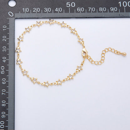 18K Gold Filled 5.5mm Clear CZ Celestial Star Chain 7 Inch Bracelet w. Extender | WA-04199