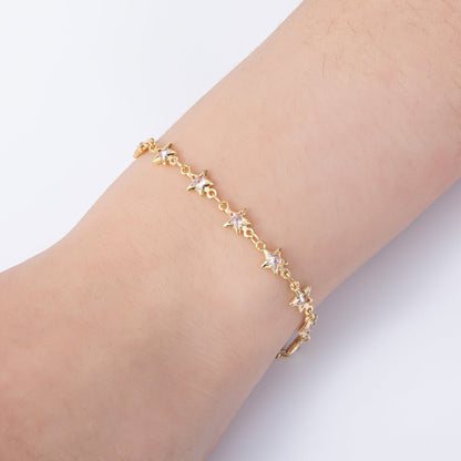 18K Gold Filled 5.5mm Clear CZ Celestial Star Chain 7 Inch Bracelet w. Extender | WA-04199