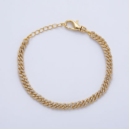 18K Gold Filled 5.5mm Micro Paved CZ Curb Chain 7.35 Inch Bracelet | WA-3949