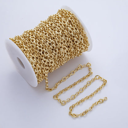 18K Gold Filled 5.5mm x 6.7mm Croissant Prism Hammered Cable Link Unfinished Chain by Yard | Roll-1771