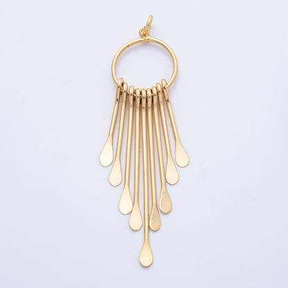 18K Gold Filled 56mm Geometric Teardrop Tassel Open Round Charm | Charms-00326