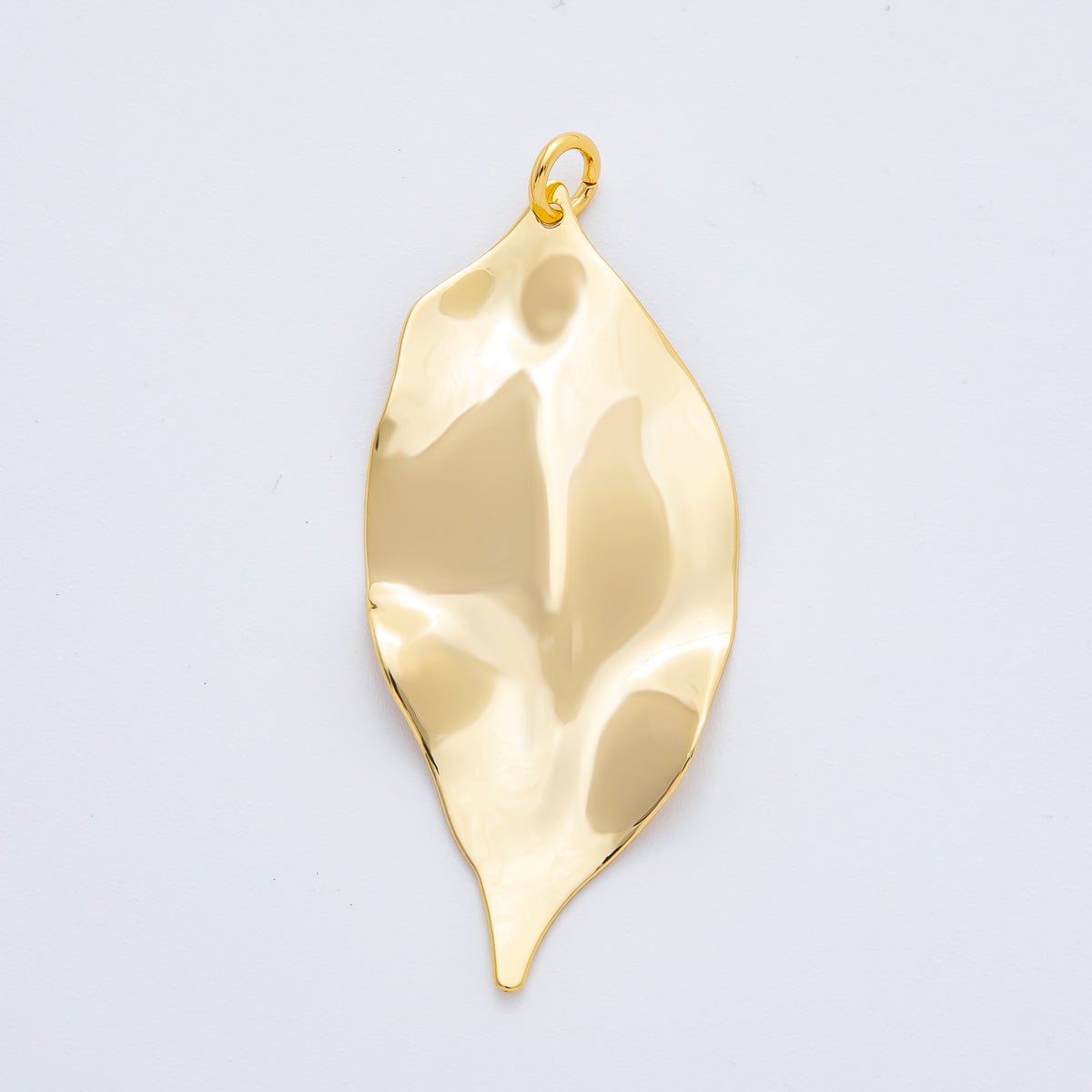 18K Gold Filled 56mm Hammered Molten Dry Leaf Charm | N-A1510
