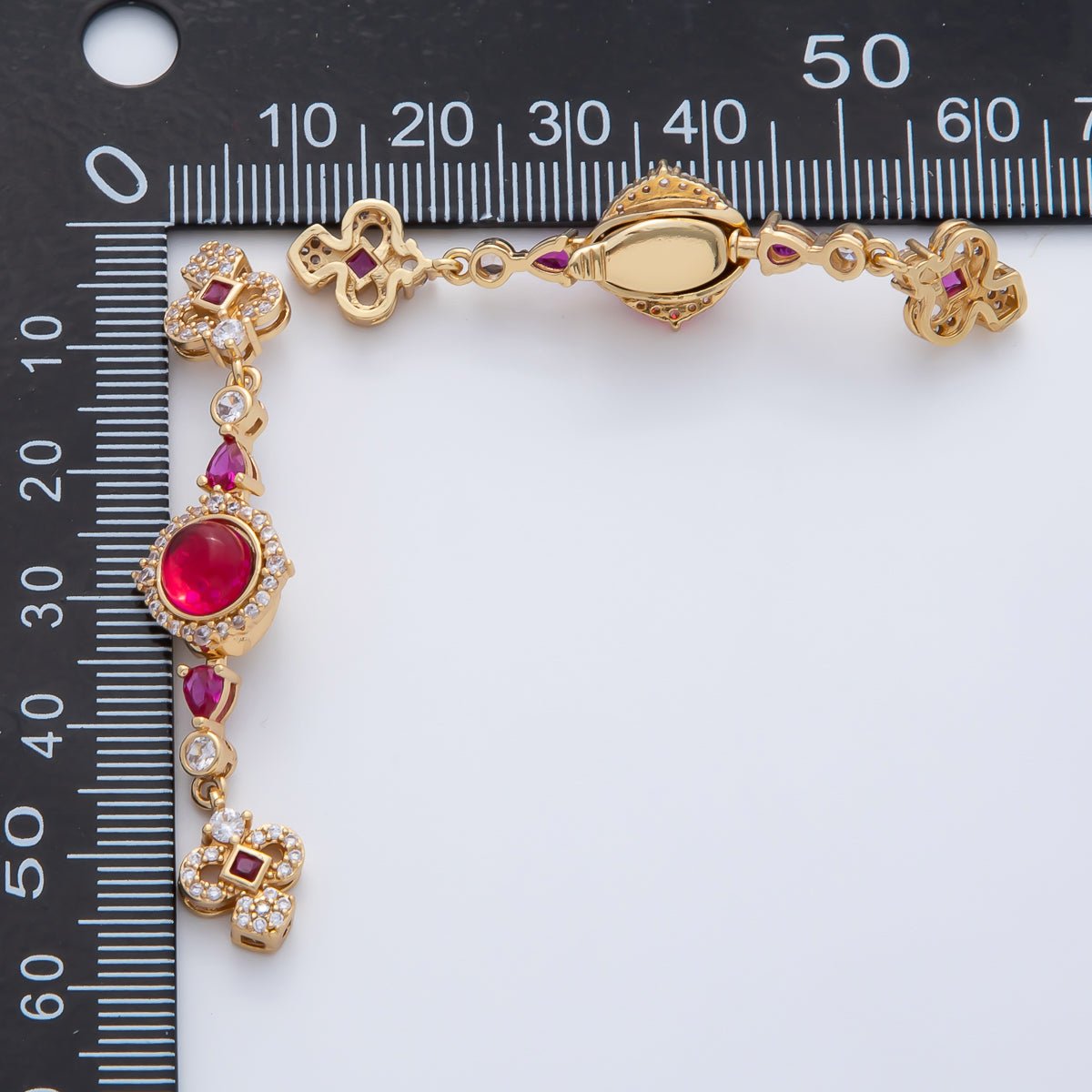 18K Gold Filled 56mm White, Green, Red CZ Quatrefoil Teardrop Dangle Drop Finding | Z1450 Z1451