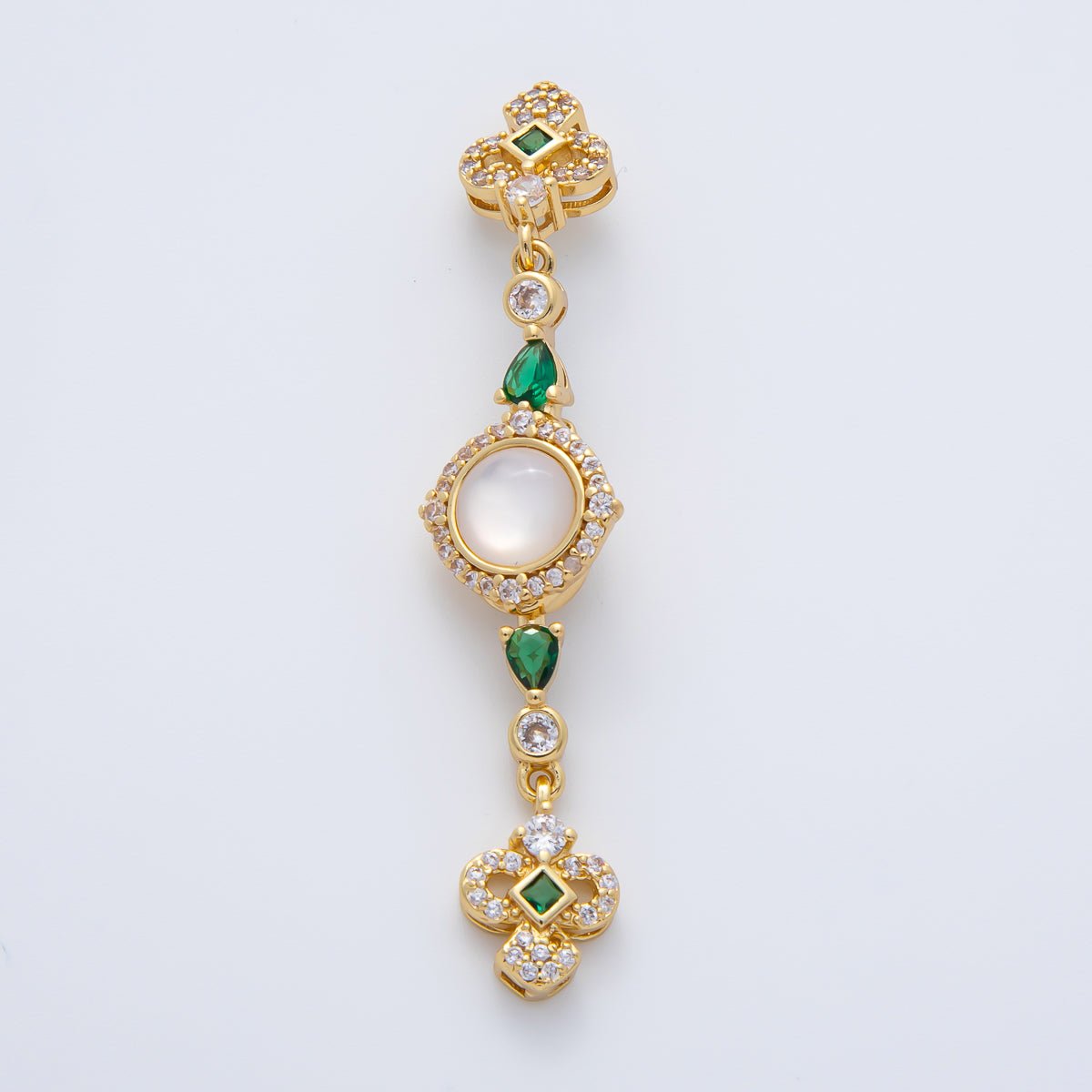18K Gold Filled 56mm White, Green, Red CZ Quatrefoil Teardrop Dangle Drop Finding | Z1450 Z1451