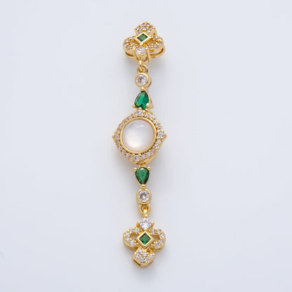 18K Gold Filled 56mm White, Green, Red CZ Quatrefoil Teardrop Dangle Drop Finding | Z1450 Z1451