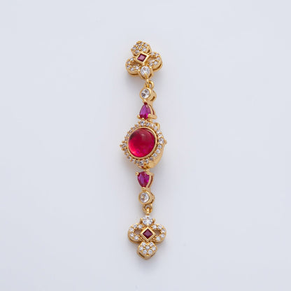 18K Gold Filled 56mm White, Green, Red CZ Quatrefoil Teardrop Dangle Drop Finding | Z1450 Z1451