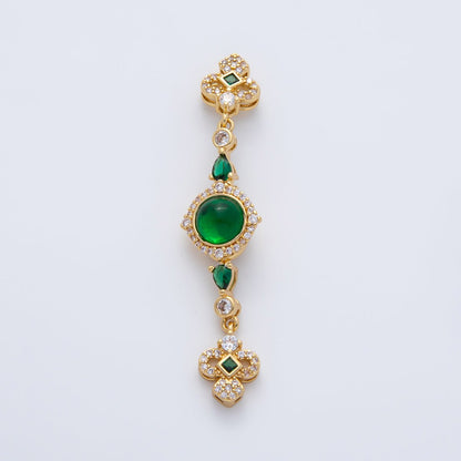 18K Gold Filled 56mm White, Green, Red CZ Quatrefoil Teardrop Dangle Drop Finding | Z1450 Z1451