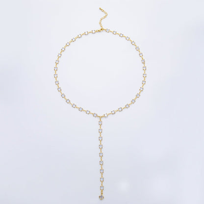 18K Gold Filled 5.7mm Clear, Multicolor Square CZ Chain 19 Inch Lariat Necklace w. Extender | WA-3273 WA-3274