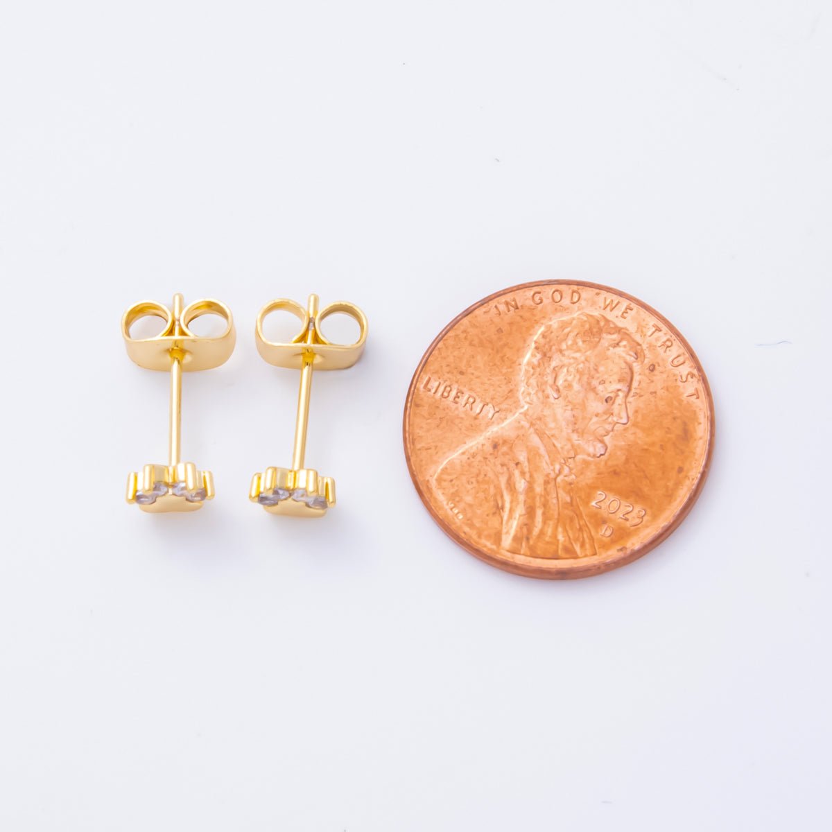18K Gold Filled 5mm Clear CZ Pet Paw Print Dainty Stud Earrings | AJ273