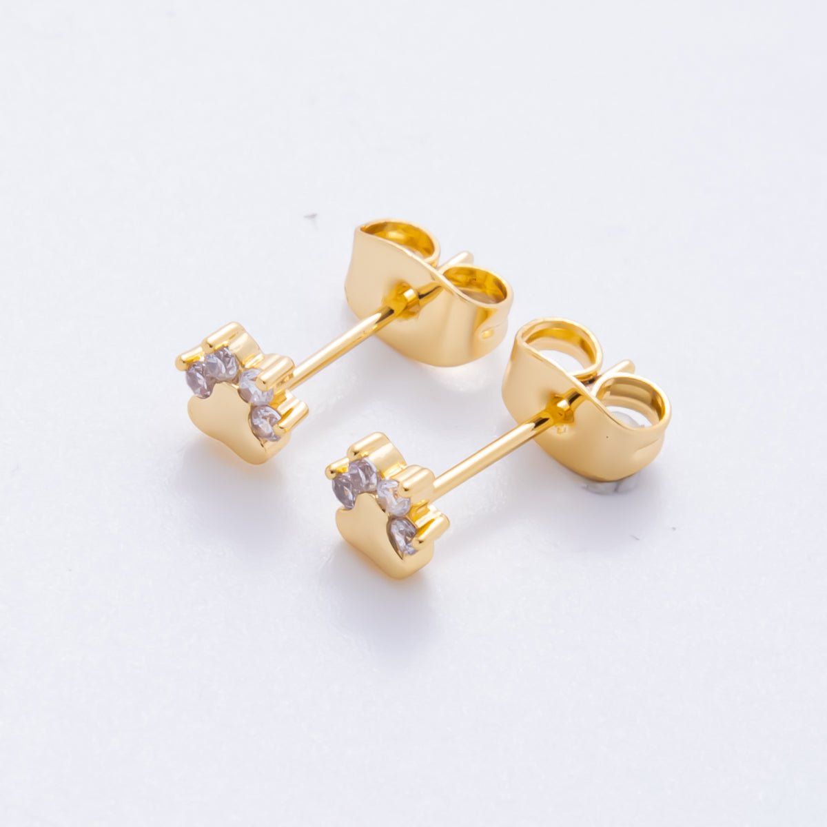 18K Gold Filled 5mm Clear CZ Pet Paw Print Dainty Stud Earrings | AJ273