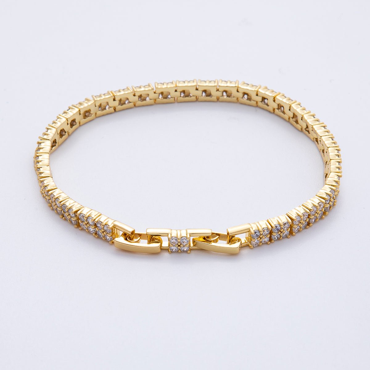 18K Gold Filled 5mm Clear CZ Quatrefoil Tennis Chain Adjustable Bracelet | WA-3882