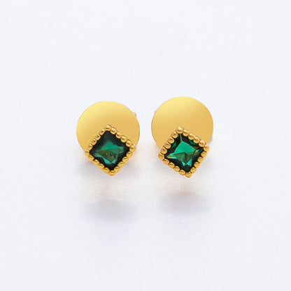 18K Gold Filled 5mm Emerald Green CZ Rhombus Bubbly Framed Studs Earrings | AD1571