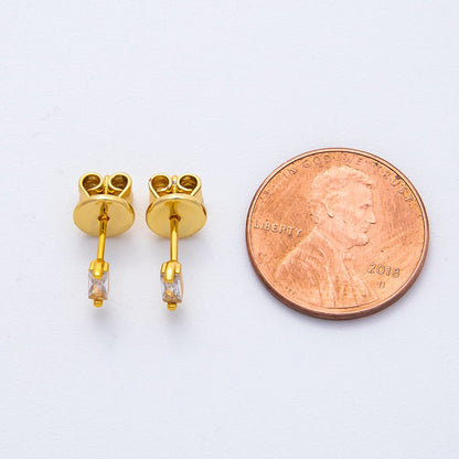 18K Gold Filled 5mm Minimalist Style Baguette CZ Studs Earrings | AD1576