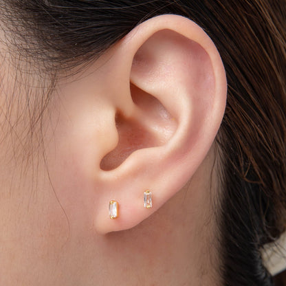 18K Gold Filled 5mm Minimalist Style Baguette CZ Studs Earrings | AD1576