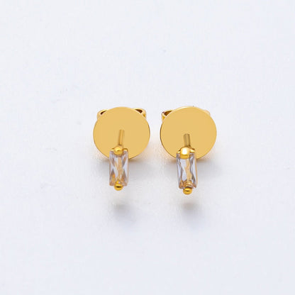 18K Gold Filled 5mm Minimalist Style Baguette CZ Studs Earrings | AD1576
