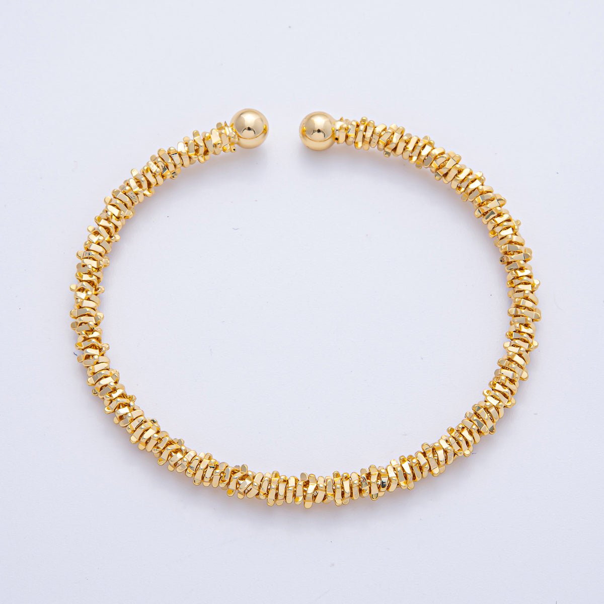18K Gold Filled 5mm Nugget Rondelle Geometric Textured Cuff Bracelet | WA-3860