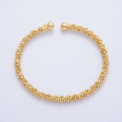 18K Gold Filled 5mm Nugget Rondelle Geometric Textured Cuff Bracelet | WA-3860