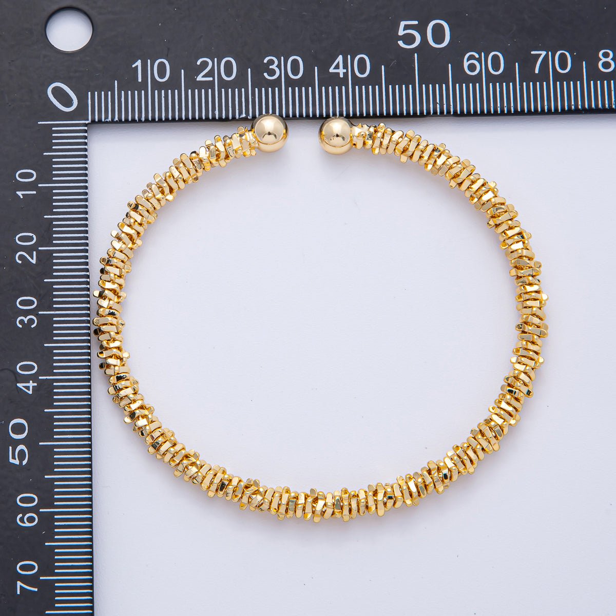 18K Gold Filled 5mm Nugget Rondelle Geometric Textured Cuff Bracelet | WA-3860
