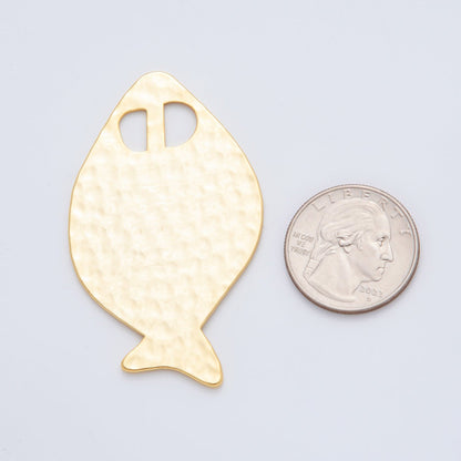 18K Gold Filled 60.5mm Hammered Flat Fish Ocean Animal Charm Finding | AF1255