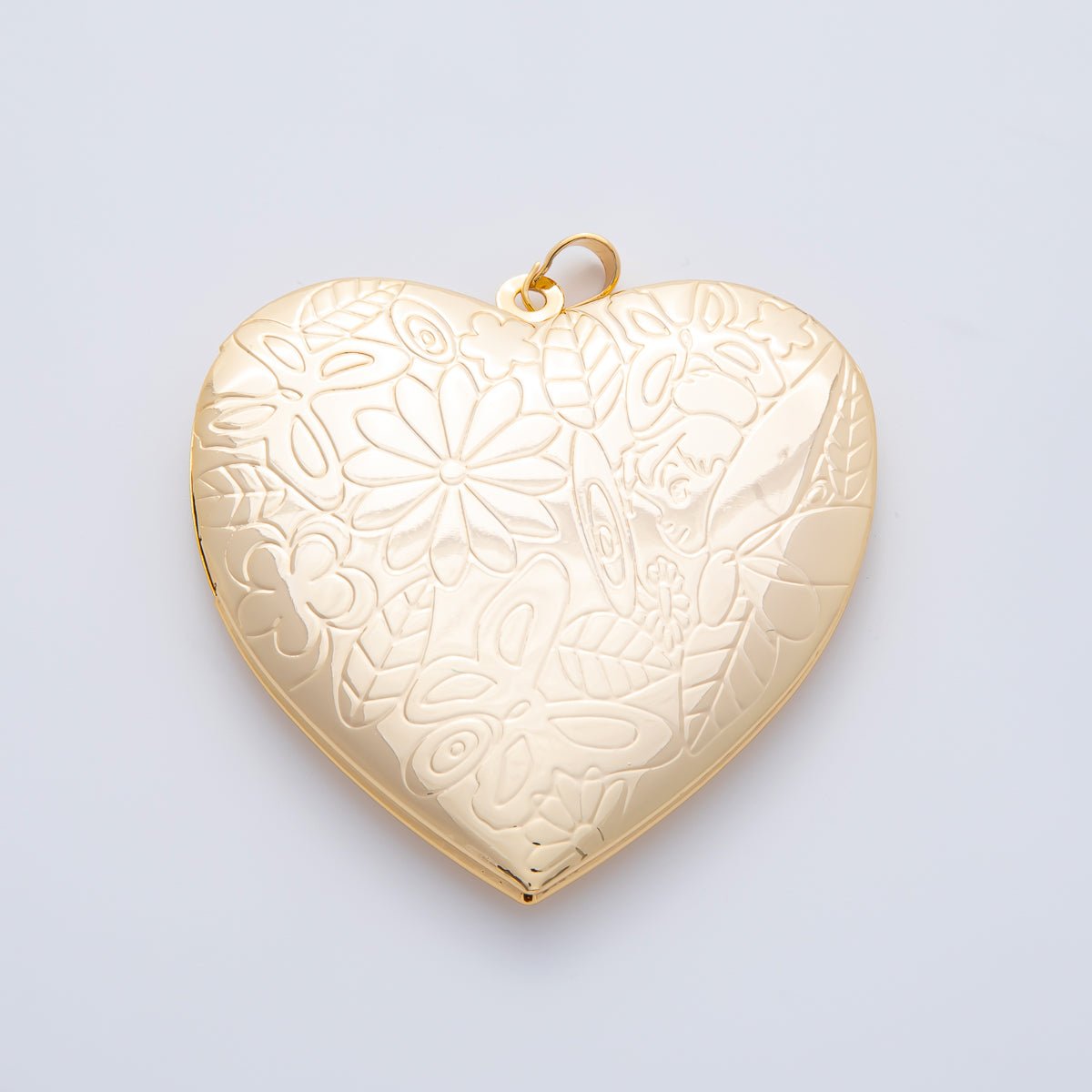 18K Gold Filled 60mm Butterfly Flower Leaf Engraved Heart Locket Pendant | AF1160