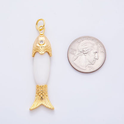 18K Gold Filled 60mm Round Clear CZ Shell Pearl Fish Charm | AH925