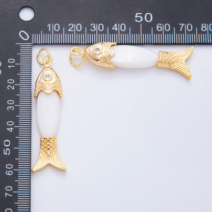 18K Gold Filled 60mm Round Clear CZ Shell Pearl Fish Charm | AH925