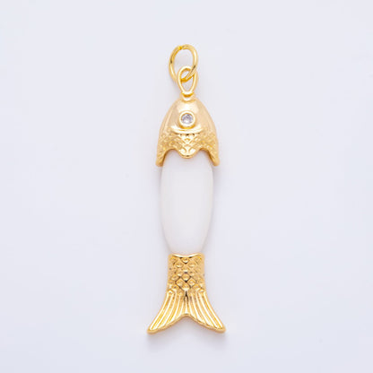 18K Gold Filled 60mm Round Clear CZ Shell Pearl Fish Charm | AH925