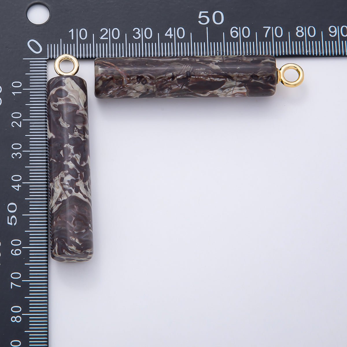 18K Gold Filled 63mm Dark Jasper Gemstone Cylinder Tube Charm | Charms-01073