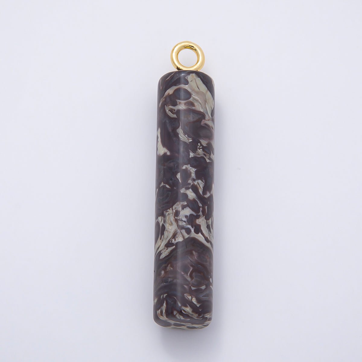 18K Gold Filled 63mm Dark Jasper Gemstone Cylinder Tube Charm | Charms-01073