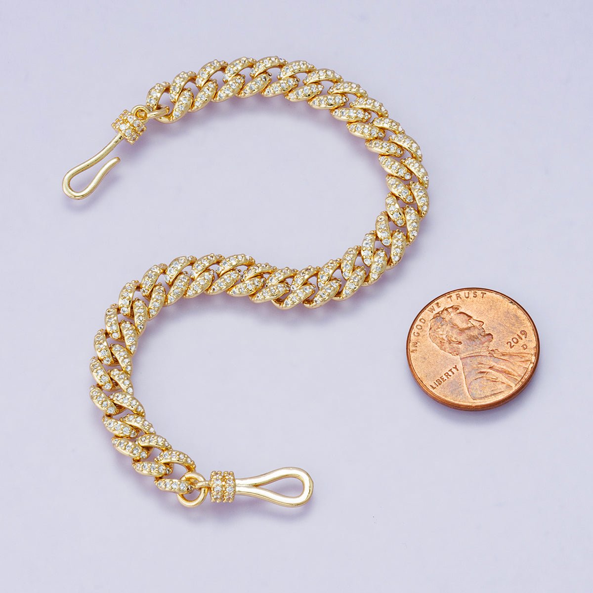 18K Gold Filled 6.3mm Micro Paved CZ Curb Chain 6.8 Inch Bracelet | WA-04191