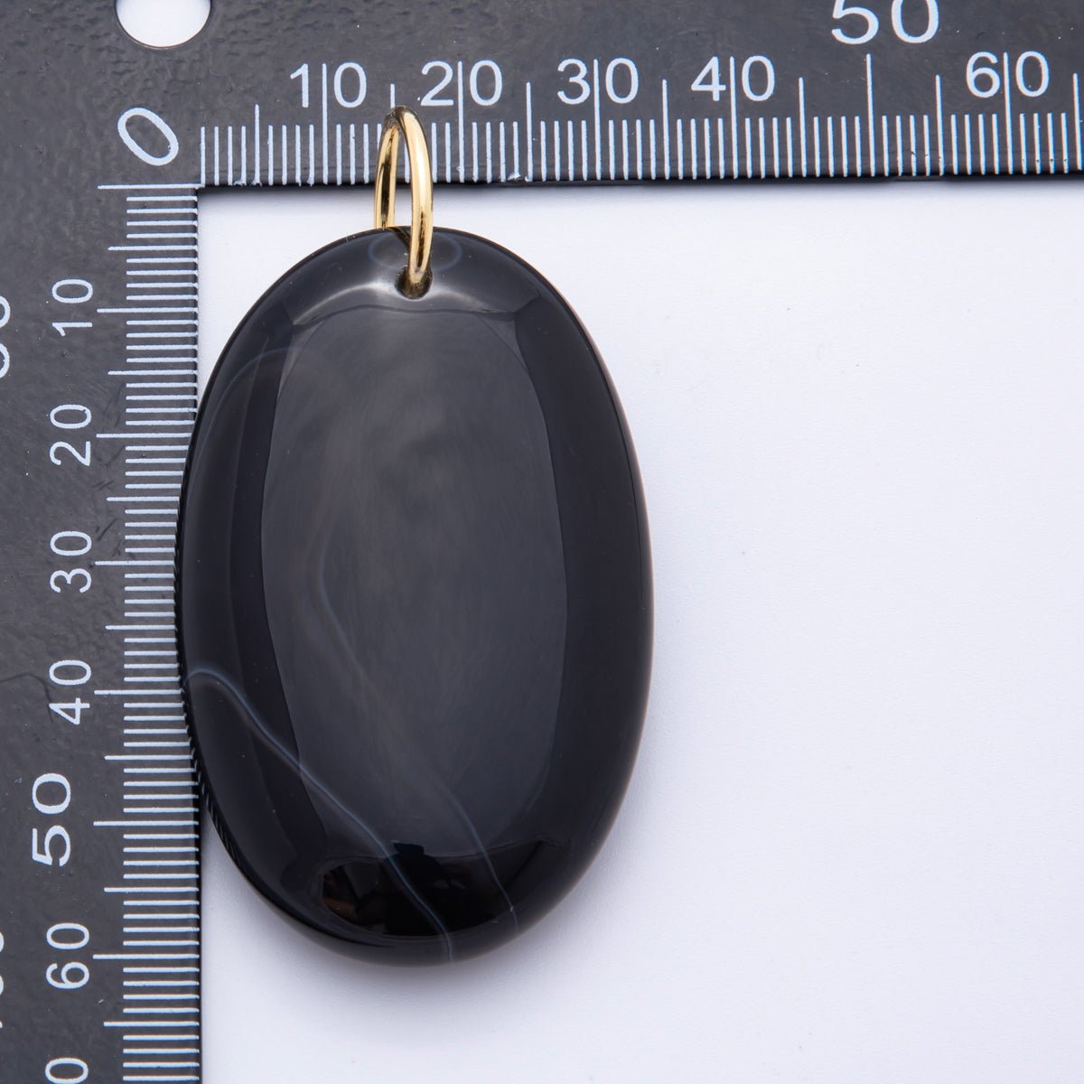 18K Gold Filled 64mm Black Agate Gemstone Long Oval Charm | E521