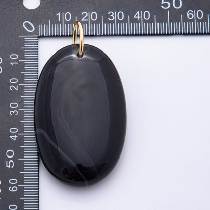 18K Gold Filled 64mm Black Agate Gemstone Long Oval Charm | E521