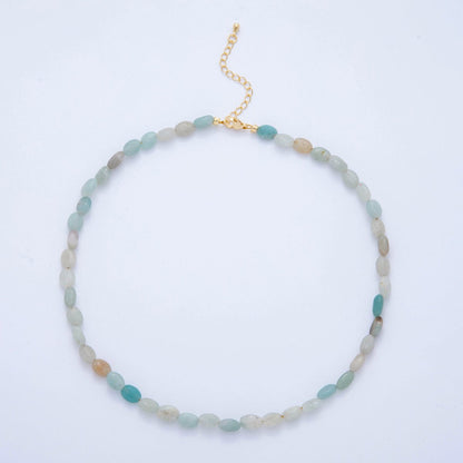 18K Gold Filled 6.5mm Amazonite Gemstone Oblong Oval Gemstone Bead 15.5 Inch Handmade Necklace | WA-03287
