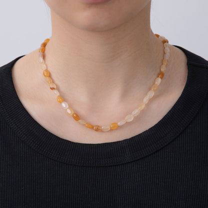 18K Gold Filled 6.5mm Citrine Gemstone Oblong Oval Gemstone Bead 15.5 Inch Handmade Necklace | WA-03286