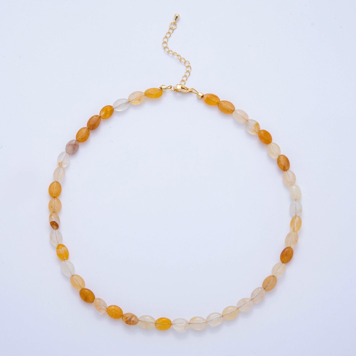 18K Gold Filled 6.5mm Citrine Gemstone Oblong Oval Gemstone Bead 15.5 Inch Handmade Necklace | WA-03286