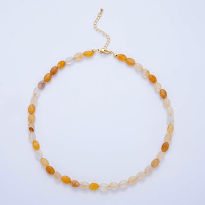 18K Gold Filled 6.5mm Citrine Gemstone Oblong Oval Gemstone Bead 15.5 Inch Handmade Necklace | WA-03286