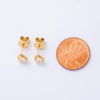 18K Gold Filled 6.5mm Clear CZ Inverted Heart CZ Drop Stud Earrings Findings | Z1362