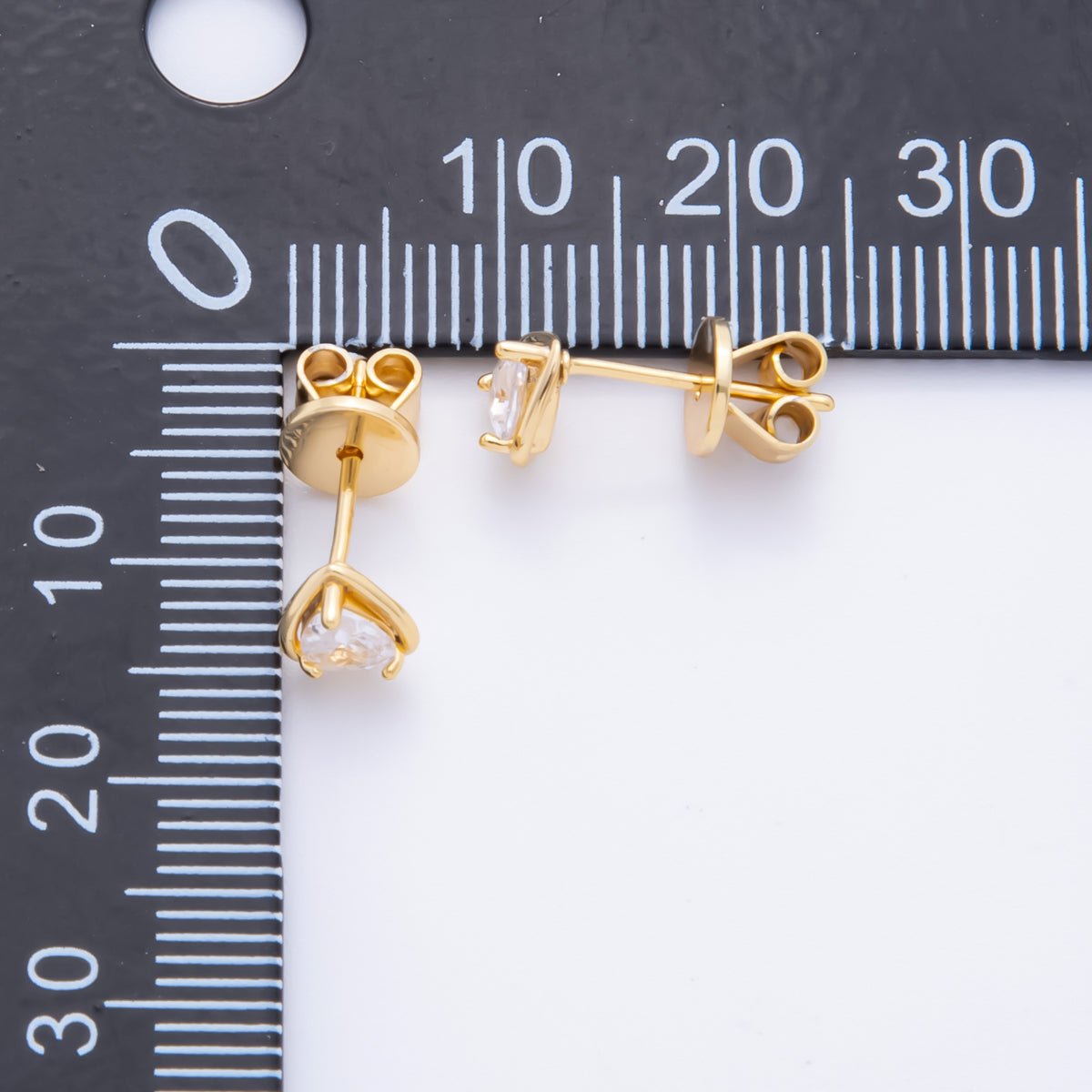 18K Gold Filled 6.5mm Clear CZ Inverted Heart CZ Drop Stud Earrings Findings | Z1362